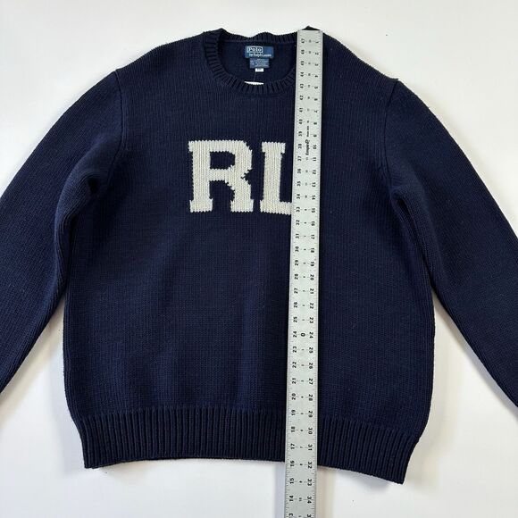 Genuine Polo Ralph Lauren Intarsia Knit RL Wool Sweater - Blue XXL 2XL - Picture 5 of 8
